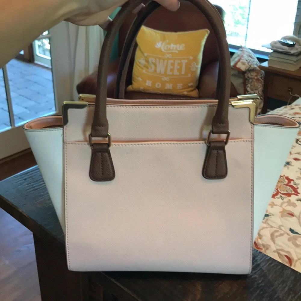 Calvin Klein Pink and White Leather Satchel